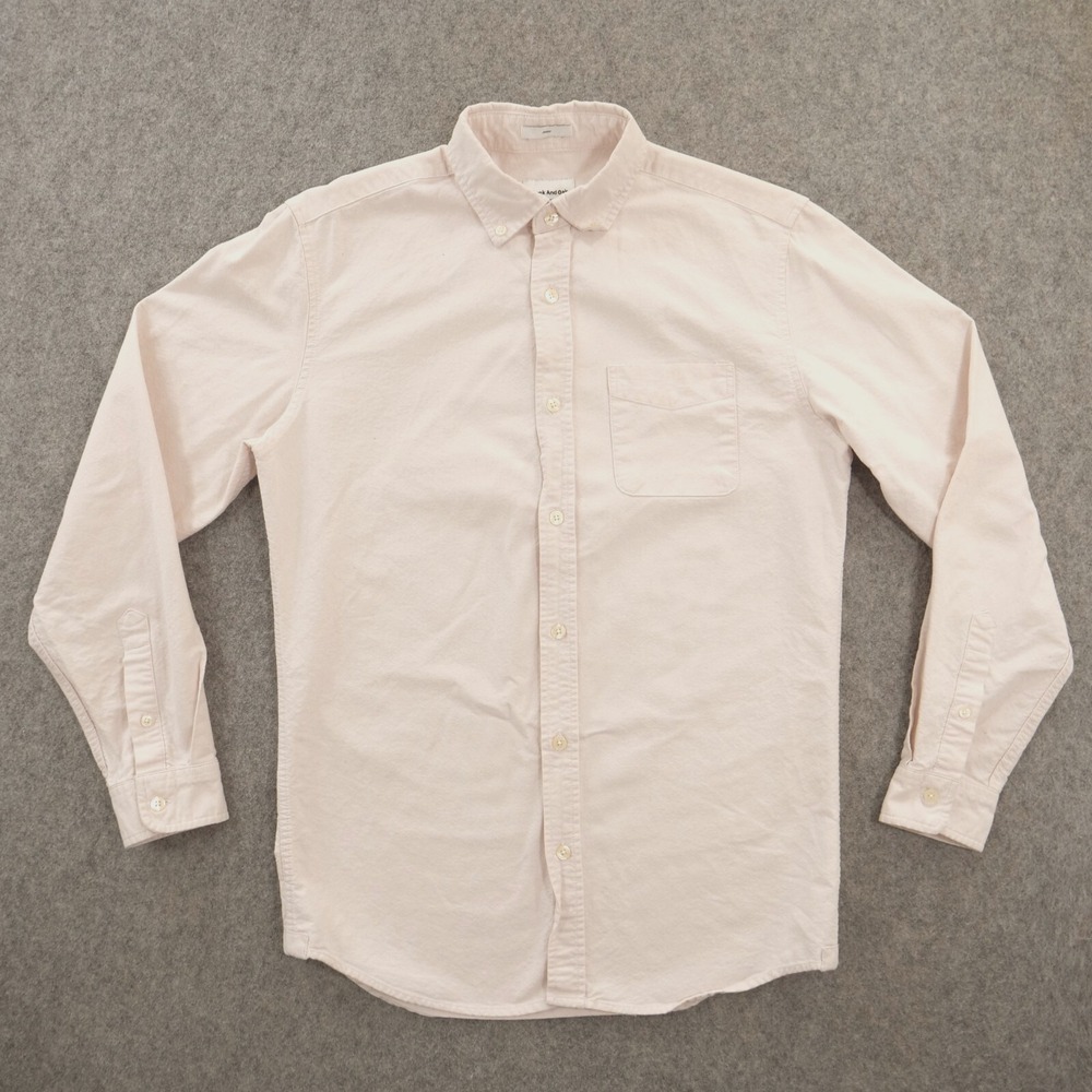 Frank and Oak Shirt Mens Small Pink Chambray Jasper Button Up Long Sleeve Cotton